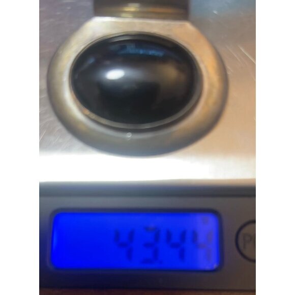 Vintage Unisex Large Artisan Sterling Silver 925 Black Onyx Pendant Slide 43g - Picture 8 of 8